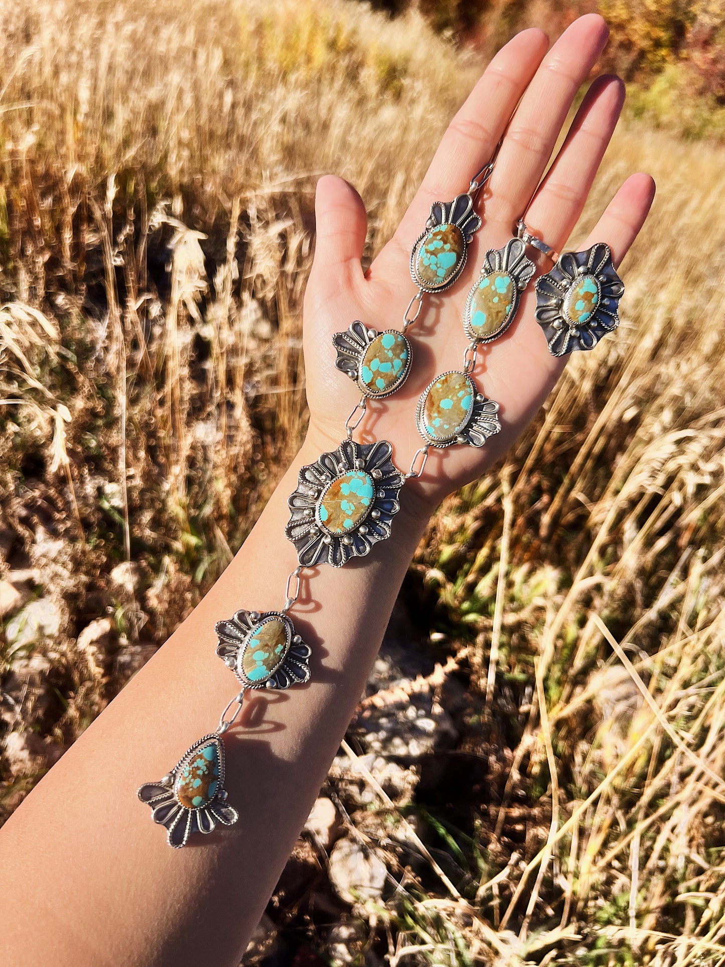 #8 Turquoise Statement Lariat Necklace and Ring